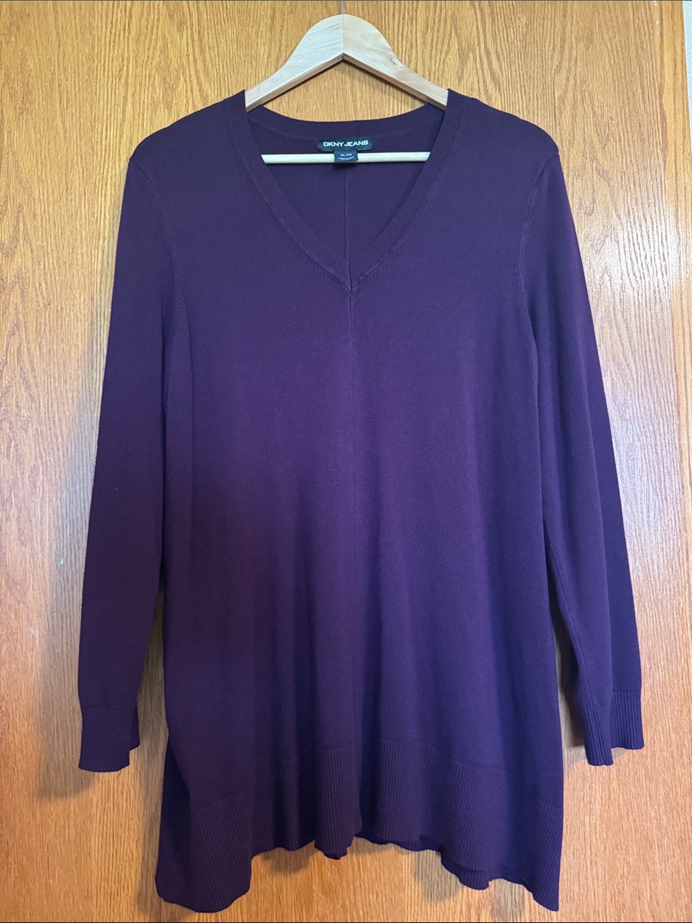 DKNY Plum V-Neck Long Sleeve Knit Tunic